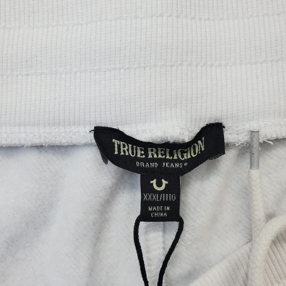 True Religion Jogger Pants Mens XXXL White Embroidered Logo Pocket Elastic Waist